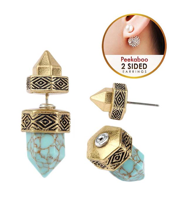 Aztec pattern and spike double sided front and back earring -western