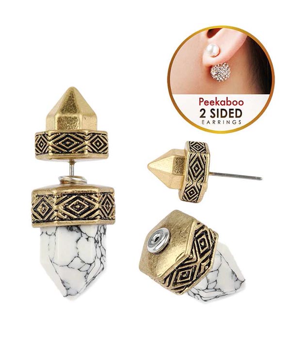 Aztec pattern and spike double sided front and back earring -western