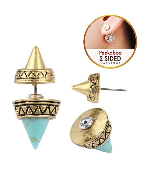 Aztec pattern and spike double sided front and back earring -western