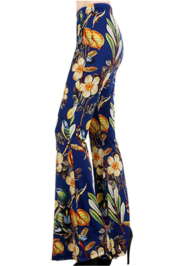 Tropic bird and flower print bell bottoms  palazzo pants - 95% poly 5% spandex