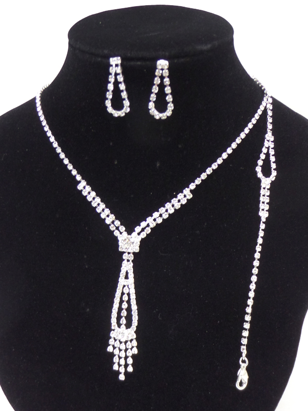 Single layer rhinestones drop necklace set 