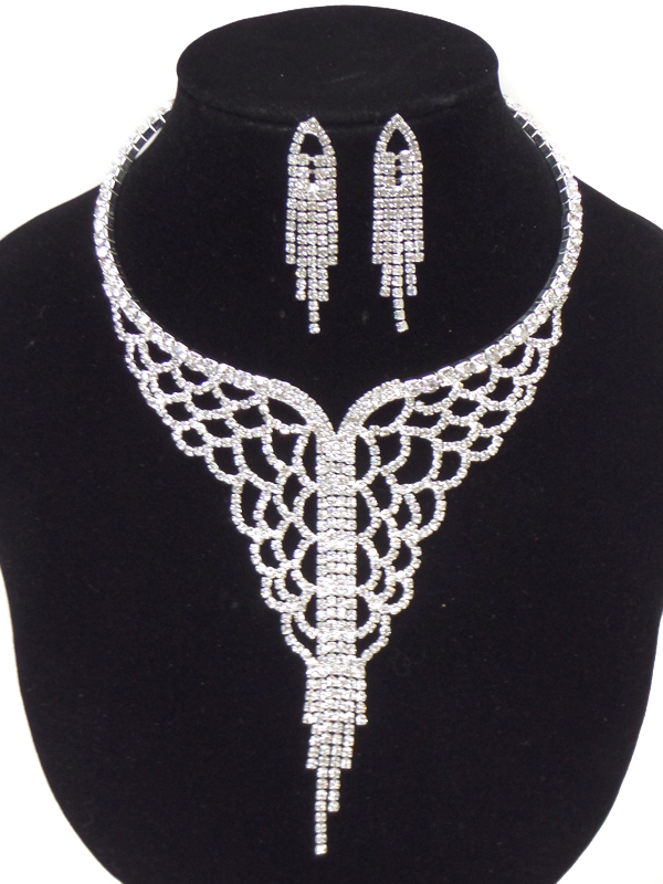 Linked pattern rhinestones necklace set 