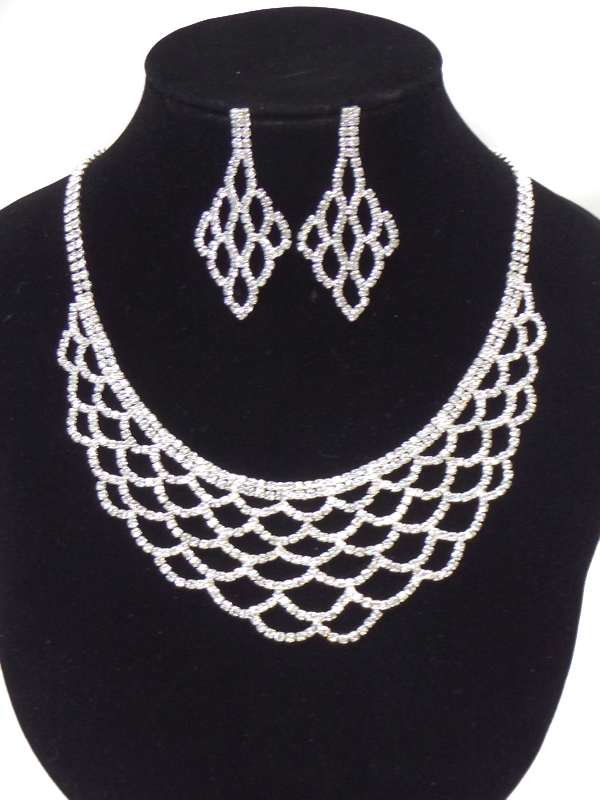Rhinestone pattern loops drop necklace set