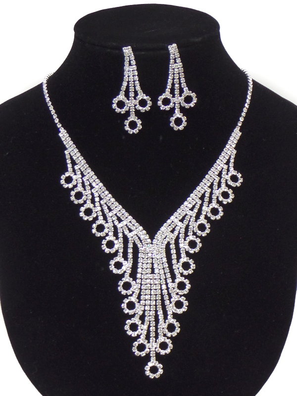 V shape drop rhinsetone necklace set 