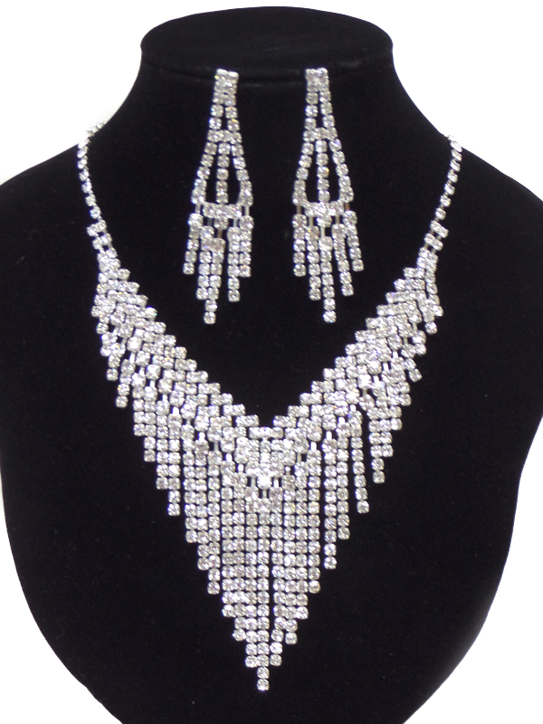 Multi layer of rhistones drop necklace set