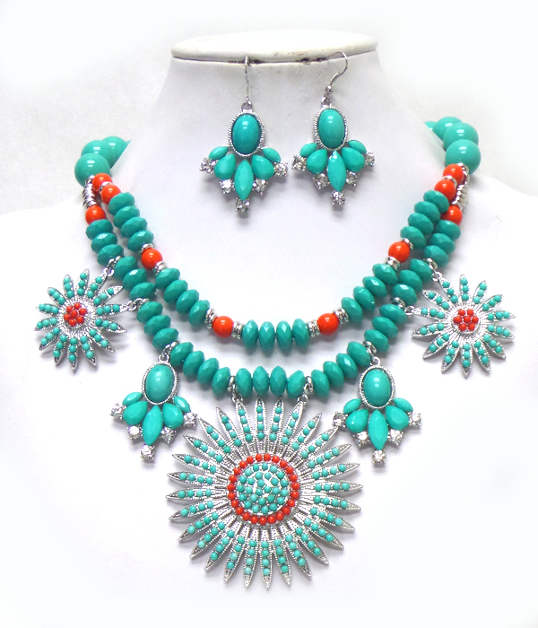 Crystal and beads chunky necklace set