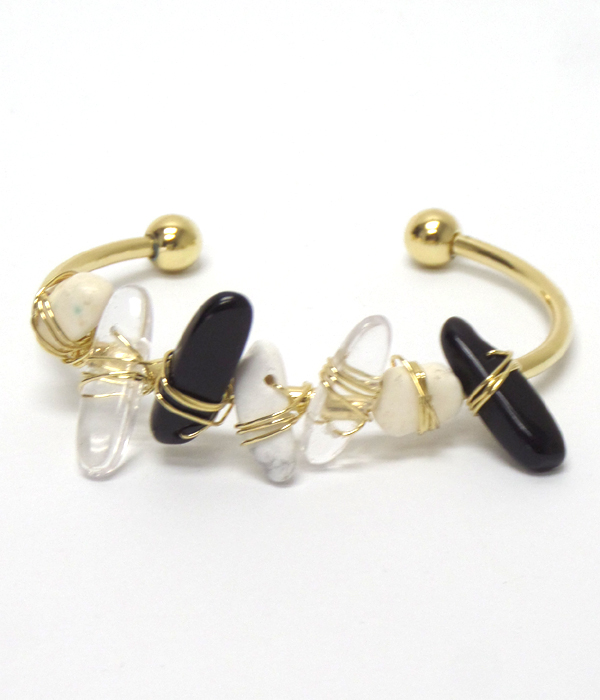 Mixed semi precious stone wrapped cuff bangle bracelet