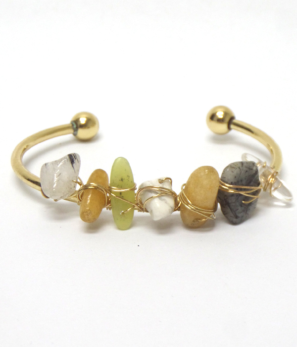 Mixed semi precious stone wrapped cuff bangle bracelet