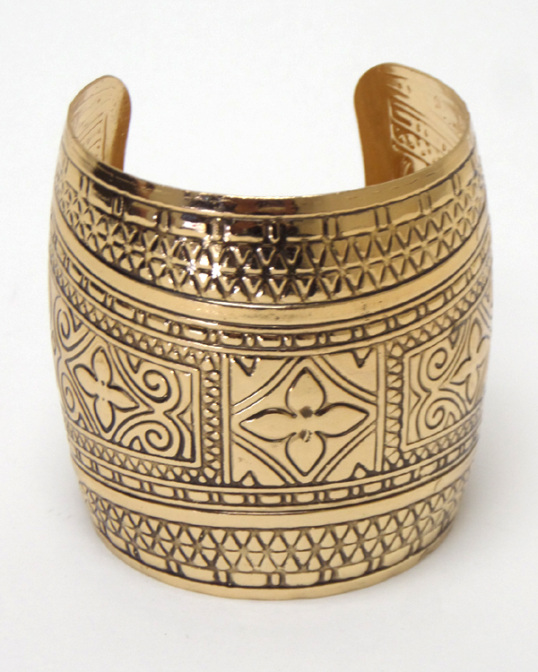 Antique textured metal design cuff bracelet