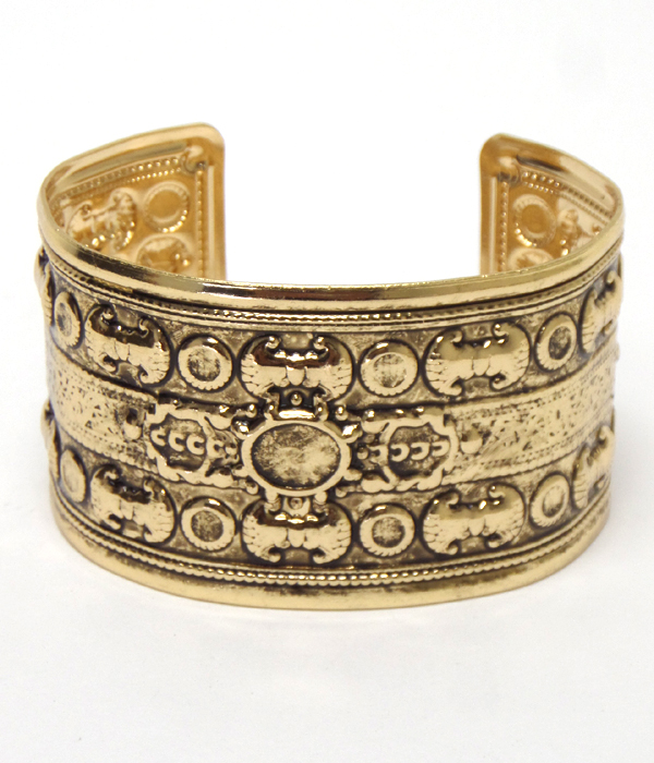 Antique textured metal design cuff bracelet