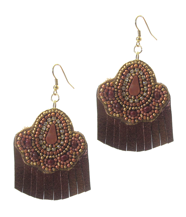 SEED BEAD LEATHERETTE EARRING