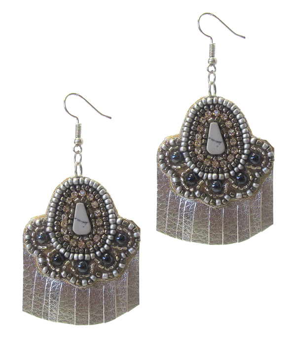 SEED BEAD LEATHERETTE EARRING