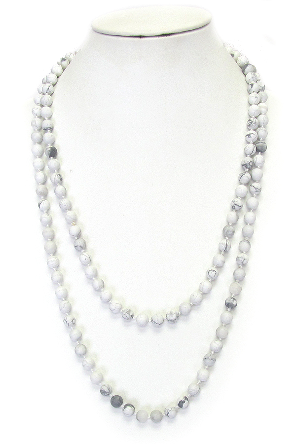 SEMI PRECIOUS STONE KNOT LONG NECKLACE - WHITE HOWLITE