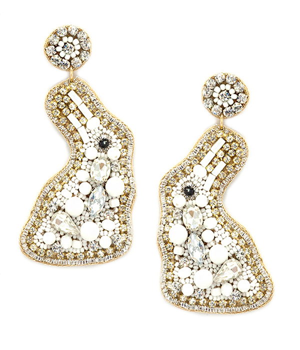 HANDMADE MULTI SEEDBEAD EASTER THEME EARRING - EASTER BUNNY