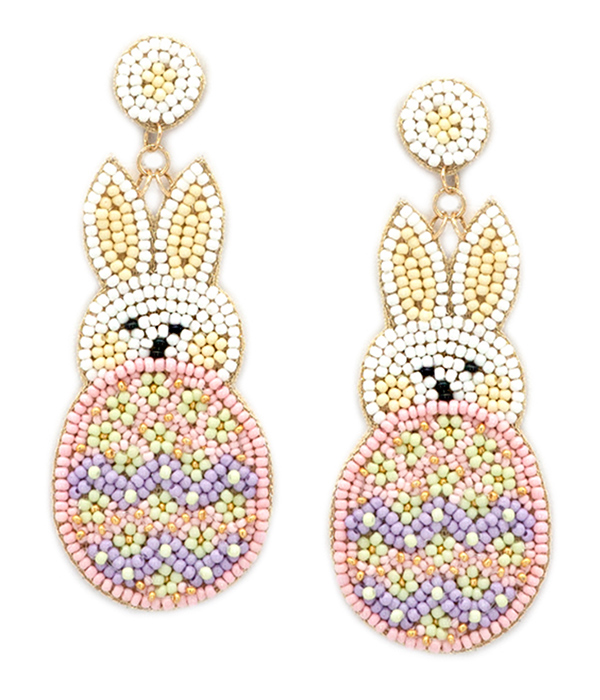 HANDMADE MULTI SEEDBEAD EASTER THEME EARRING - EASTER BUNNY