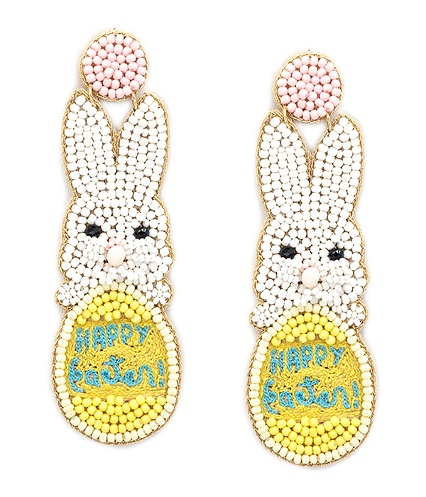 HANDMADE MULTI SEEDBEAD EASTER THEME EARRING - EASTER BUNNY