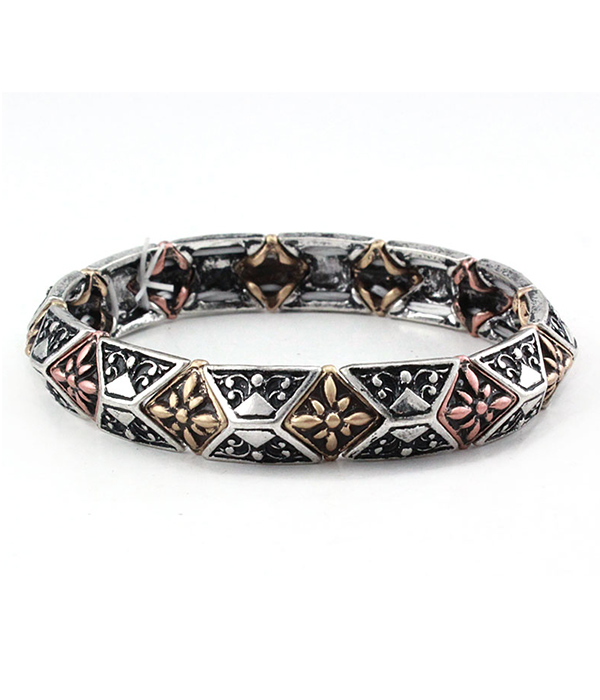 Flower engrave stretch bracelet