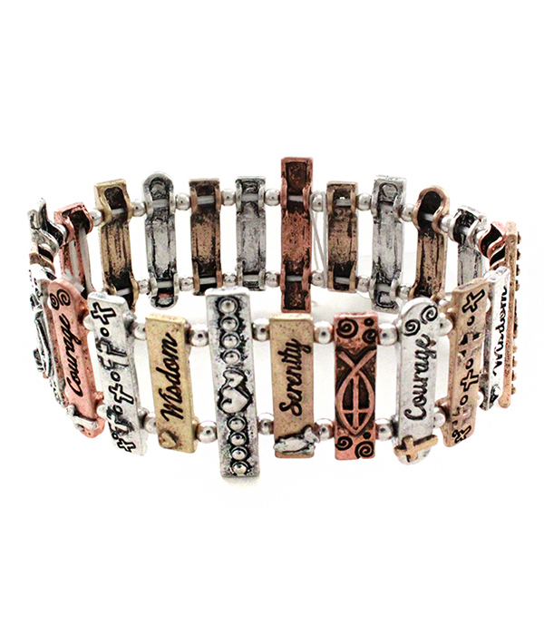 Religious inspiration multi bar stretch bracelet - wisdom serenity courage