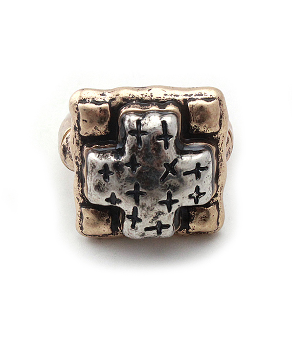 VINTAGE METAL CROSS STRETCH RING