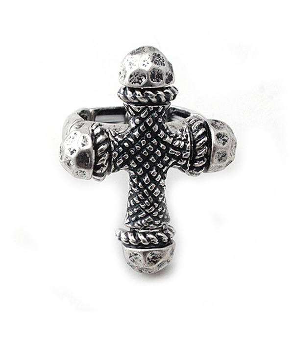 VINTAGE METAL CROSS STRETCH RING