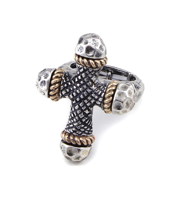 VINTAGE METAL CROSS STRETCH RING