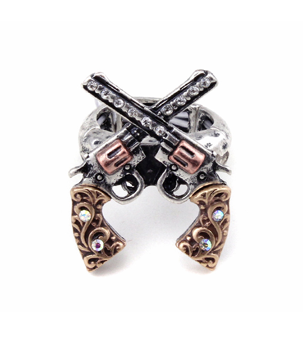 Vintage metal double pistol stretch ring