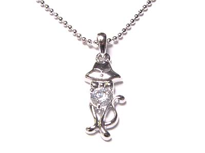 Made in korea whitegold plating small crystal cat necklace