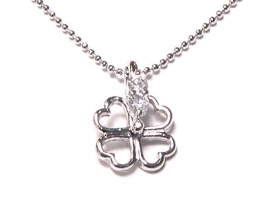 Made in korea whitegold plating small crystal four leaves clover necklace