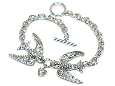 Made in korea whitegold plating two birds link charm toggle bracelet