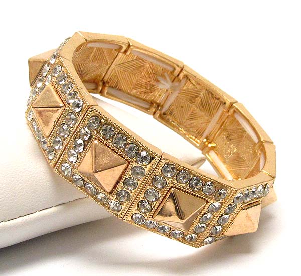 Crystal and square spike deco stretch bracelet