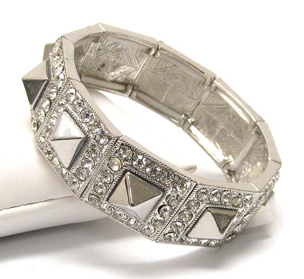 Crystal and square spike deco stretch bracelet
