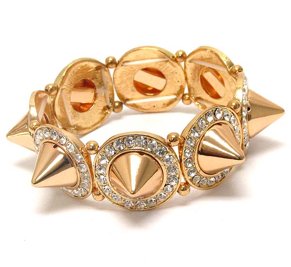 Crystal and spike deco disk link stretch bracelet