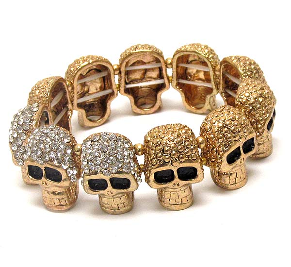 Crystal deco multi skull link stretch bracelet