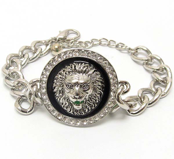 Crystal and epoxy deco lion head rihanna style chain bracelet