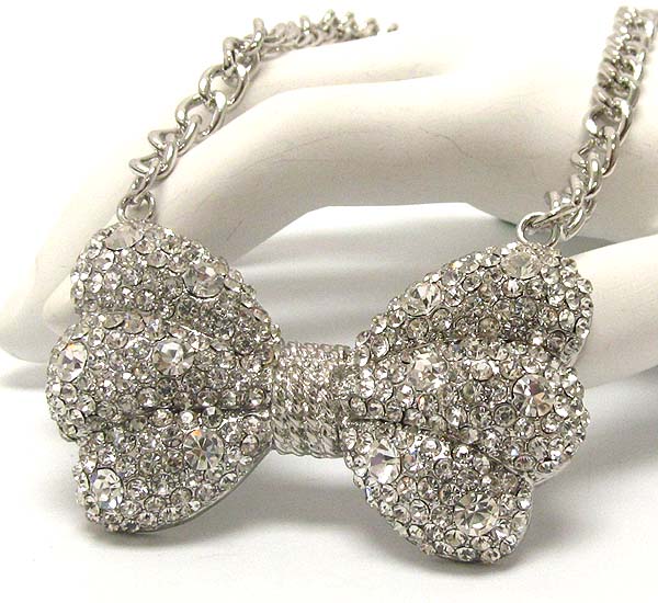 Crystal pave large ribbon necklace