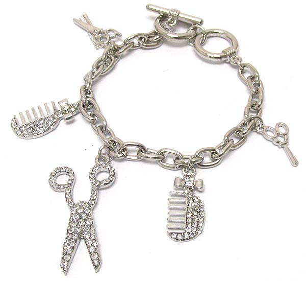 Crystal deco hair shop theme charm bracelet