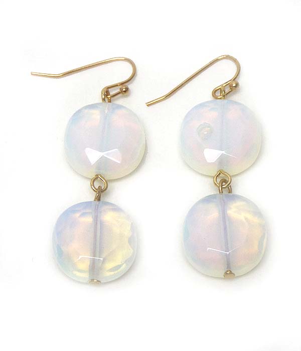 Double semi precious stone drop earring - opal - made in usa