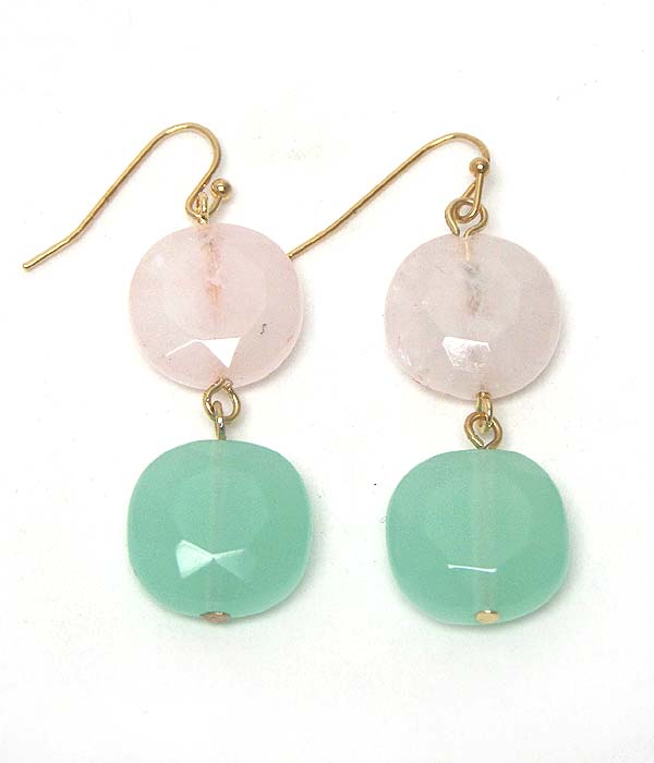 Double semi precious stone drop earring - rose quartz and amazonite - made in usa