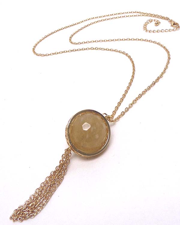 Semi precious spinning ball and tassel drop necklace - smoky quartz - made in usa