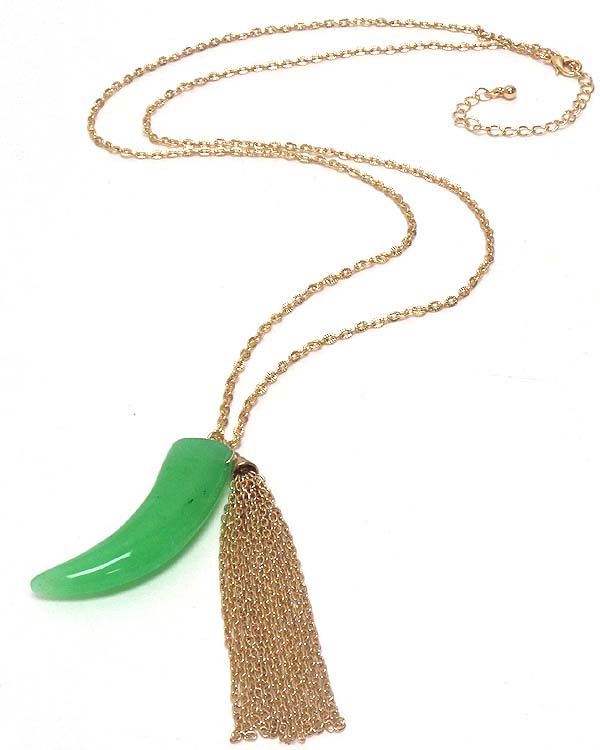Semi precious stone tusk and tassel drop necklace - natural quartz - made in usa