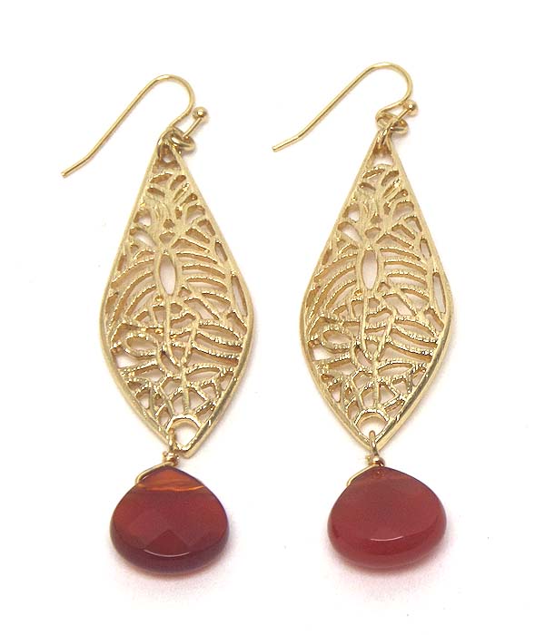 Metal filigree and semi precious stone drop earring - magenta - made in usa