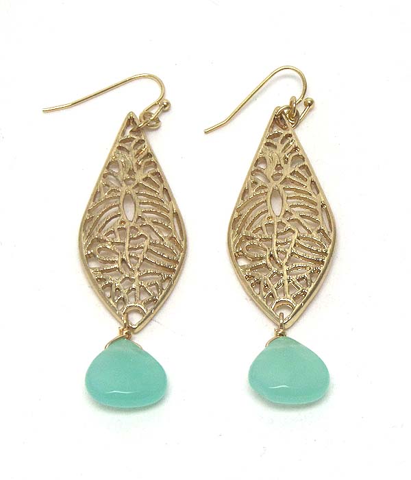 Metal filigree and semi precious stone drop earring - amazonite - made in usa