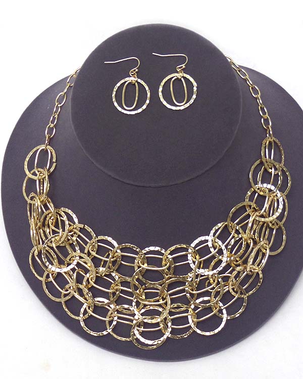 Multi hammered ring chain mix statement necklace earring set