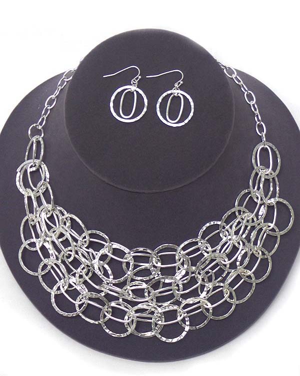 Multi hammered ring chain mix statement necklace earring set