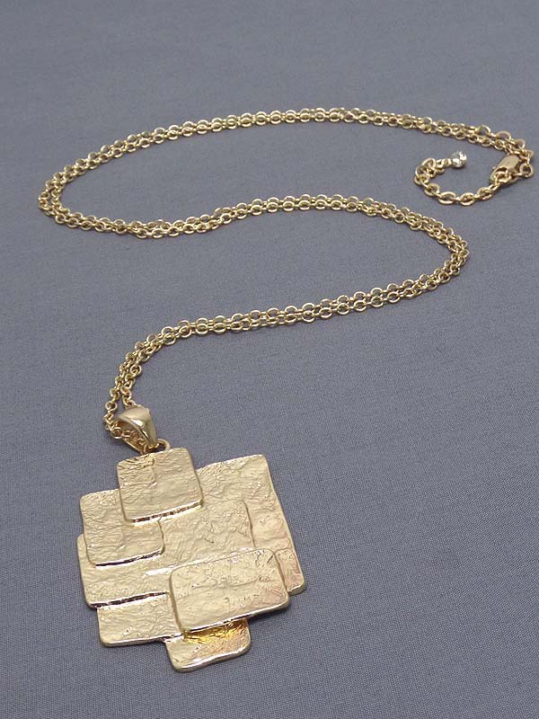 Textured metal plate stack pendant long necklace