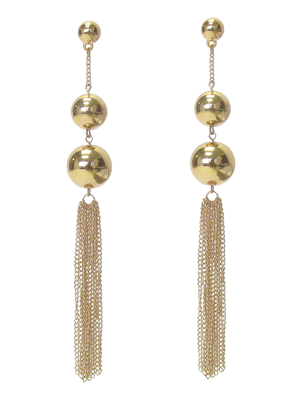 MULTI METAL BALL AND LONG FINE CHAIN TASSEL DROP EARRING