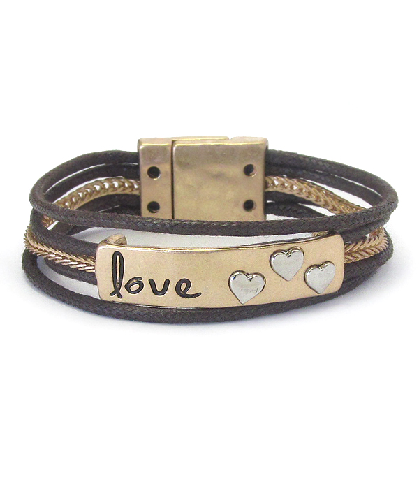 Inspiration message wax cord chain magnetic bracelet - love