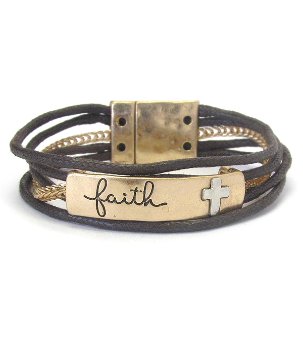 INSPIRATION MESSAGE WAX CORD CHAIN MAGNETIC BRACELET - FAITH