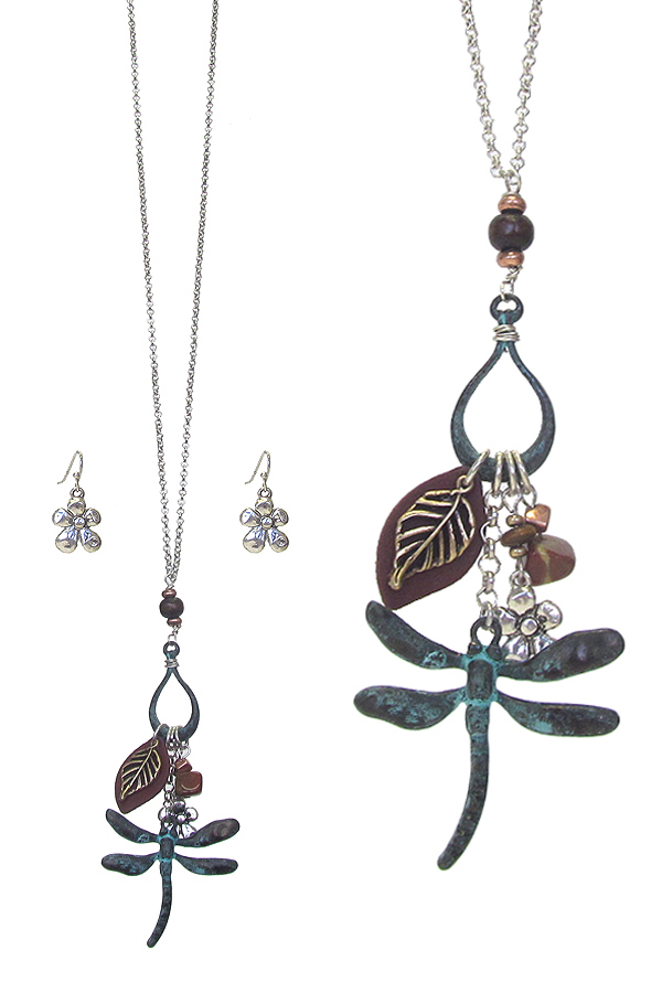 DRAGONFLY CHARM PENDANT NECKLACE SET