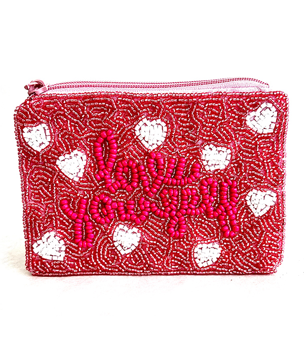 LOVE THEME HANDMADE MULTI SEEDBEAD WALLET COIN PURSE - LOVE YOURSELF